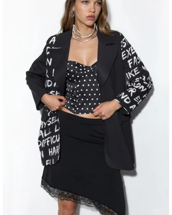 Jacheta tip blazer supradimensionata,  poliester-lycra, Negru