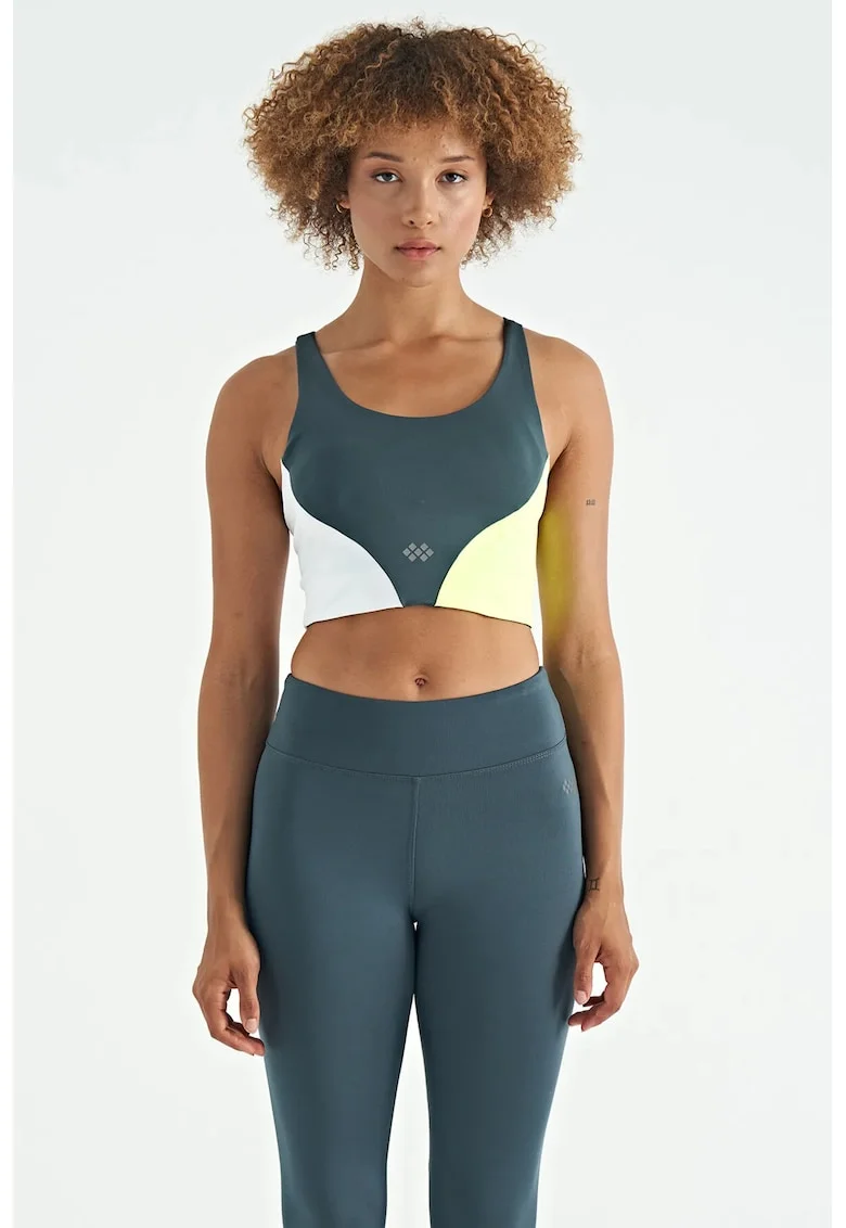 Top sport scurt  multicolor, material elastic, croiala stransa, pentru femei