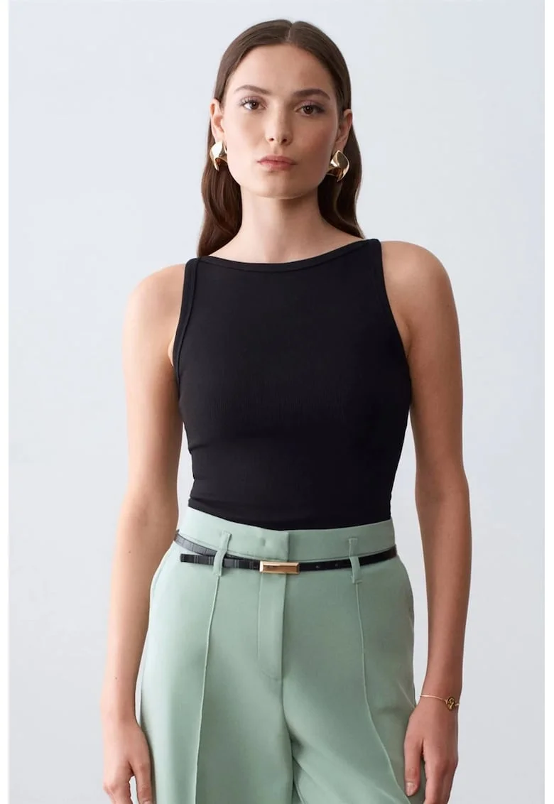 Bluza dama,  halterneck, elasticitate, negru, bumbac