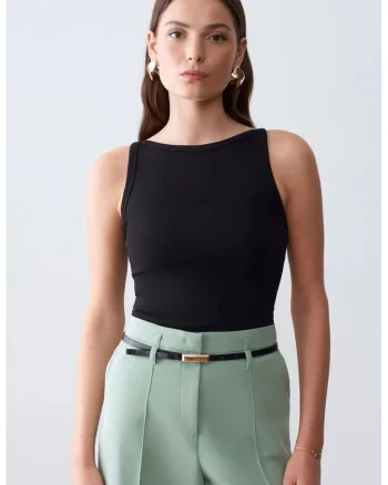 Bluza dama,  halterneck, elasticitate, negru, bumbac