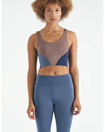 Tricou sport dama,  top scurt, multicolor, poliester-elastan
