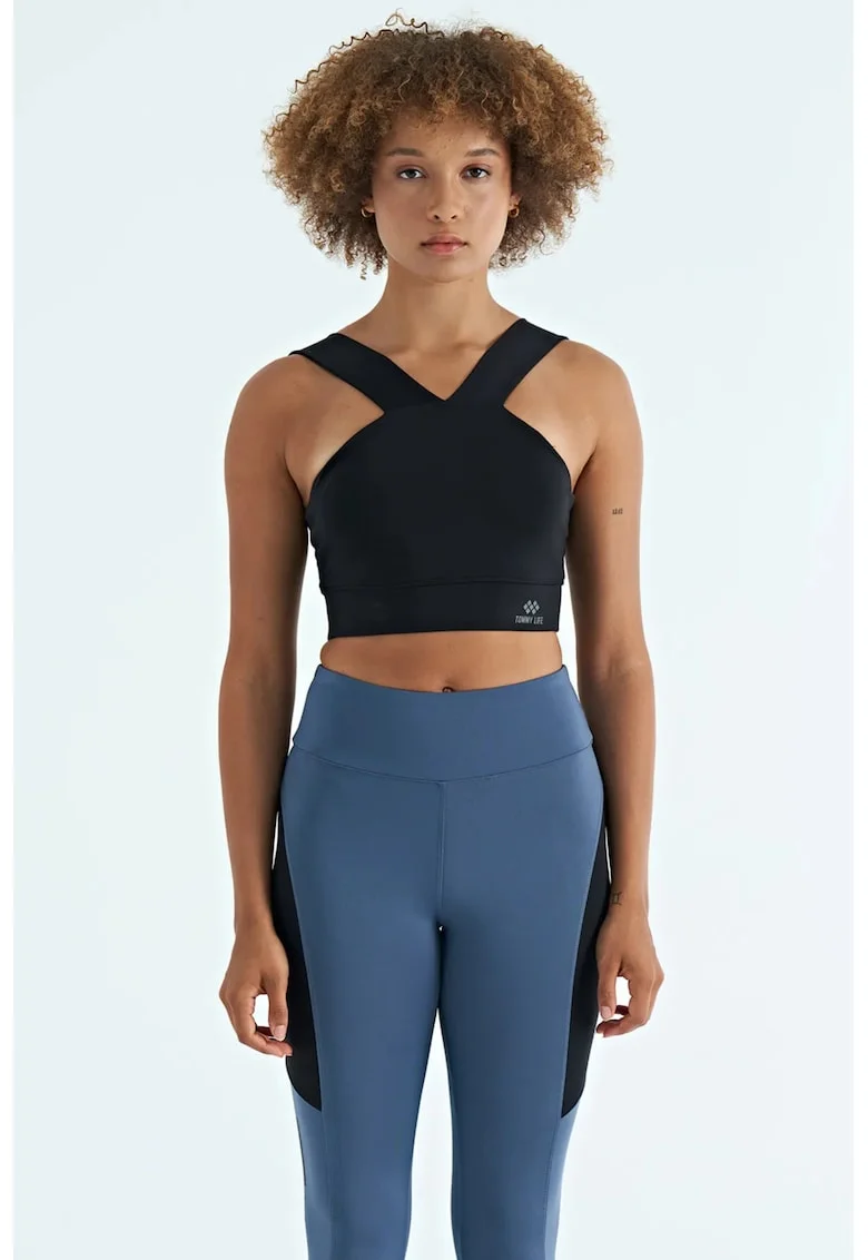 Tricou sport,  scurt, negru, poliester-elastan