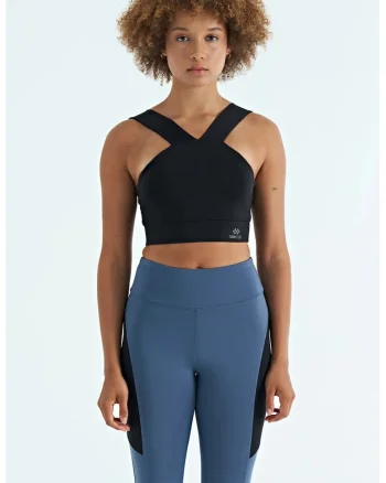 Tricou sport,  scurt, negru, poliester-elastan