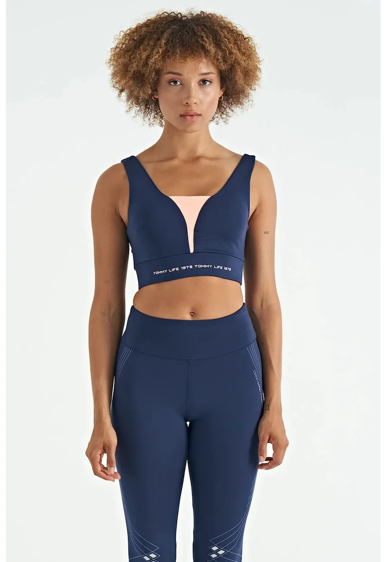 Tricou sport  top sport femei, crop, multicolor, poliester-elastan