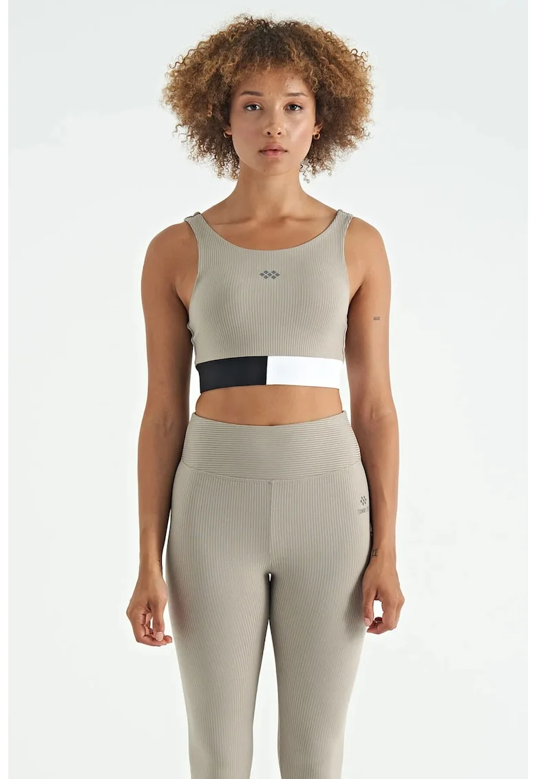 Top sport  Crop fara maneci, multicolor, poliamida cu elastan, design color-block