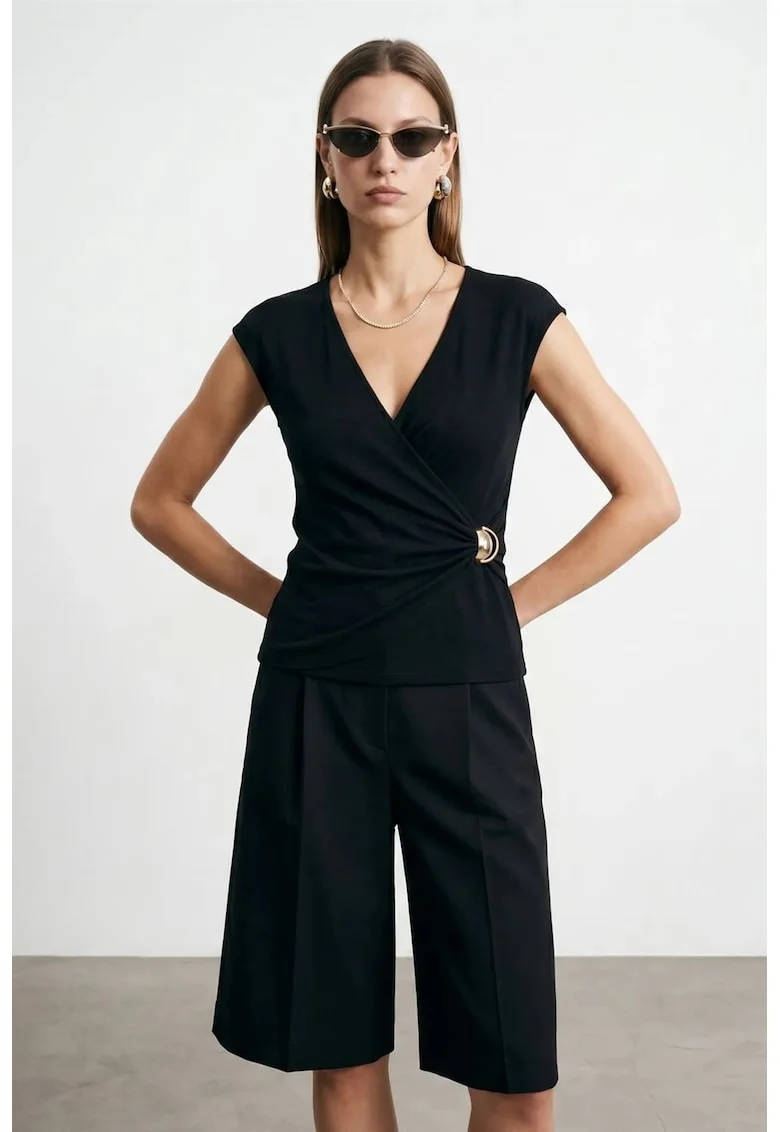 Top dama,  tip petrecuta, slim fit, negru, viscoza-nailon-elastan