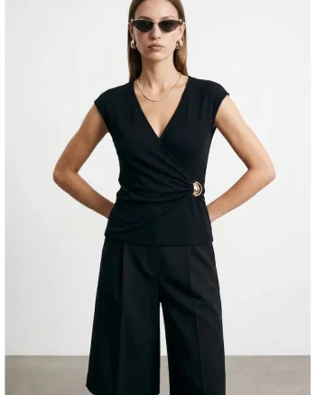 Top dama,  tip petrecuta, slim fit, negru, viscoza-nailon-elastan