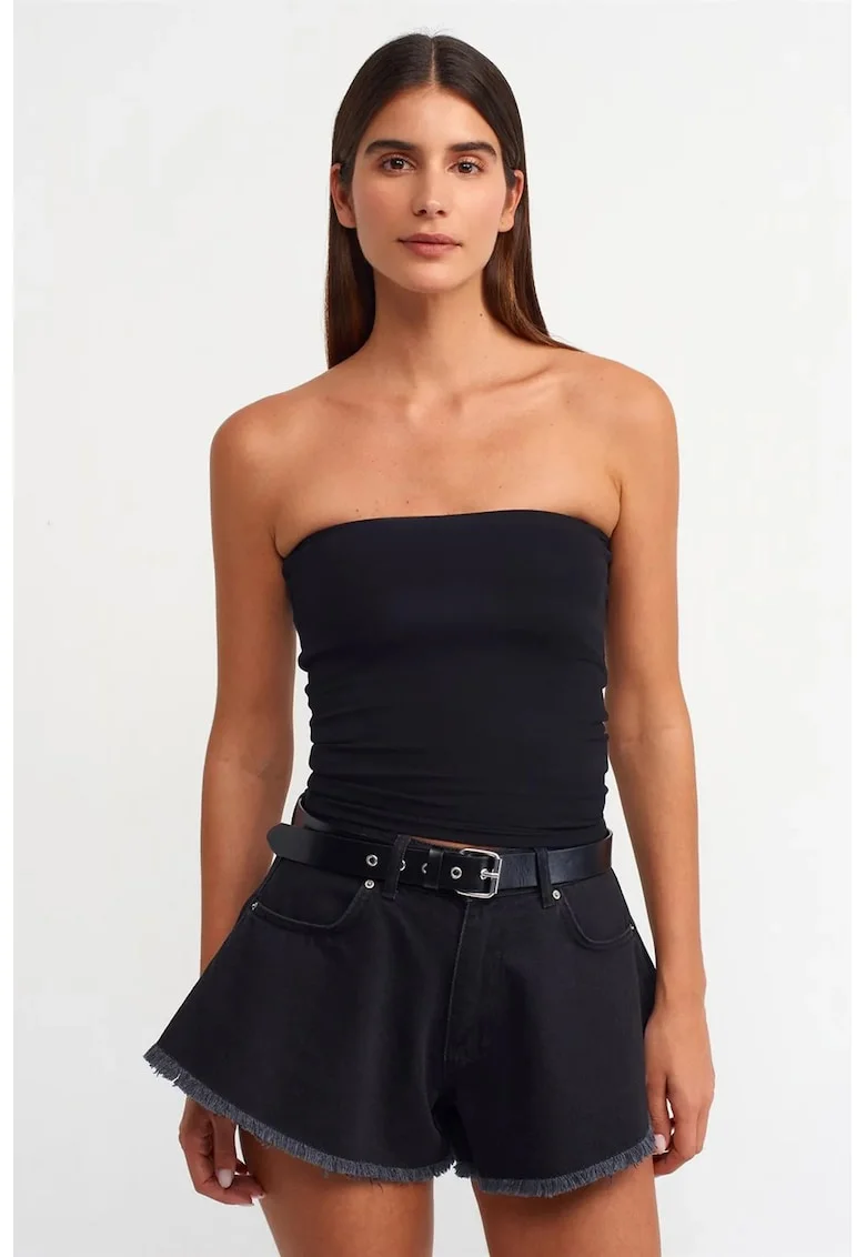 Bluza  tip bandeau mulata fara bretele, negru, bumbac cu elastan