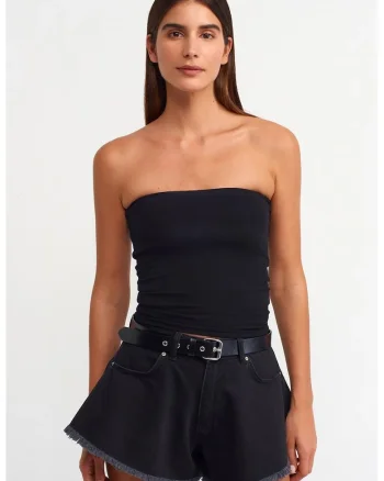 Bluza  tip bandeau mulata fara bretele, negru, bumbac cu elastan