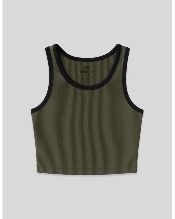 Top scurt,  slim fit, verde kaki, bumbac cu elastan