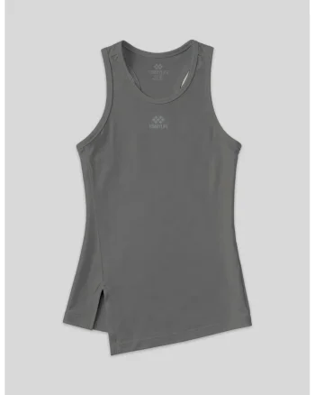 Tricou sport dama,  top activ fara maneci, gri antracit, poliester-elastan