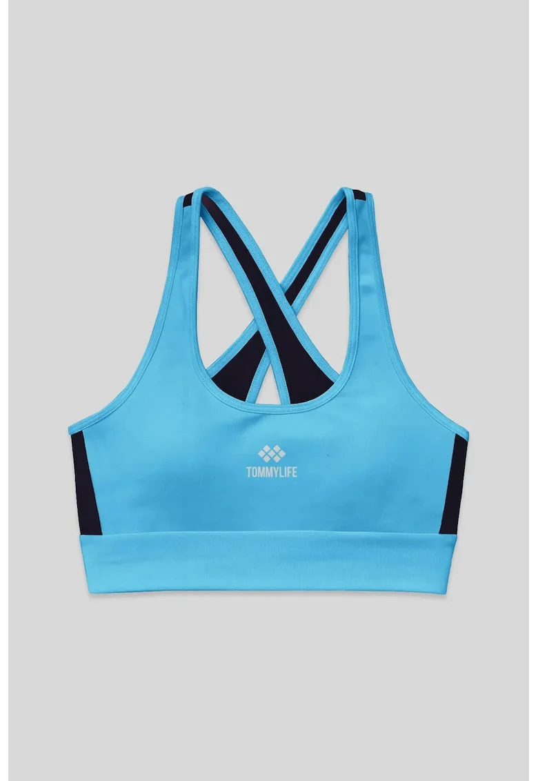 Top sport,  mulat, fara maneci, albastru cerulean, poliester cu elastan