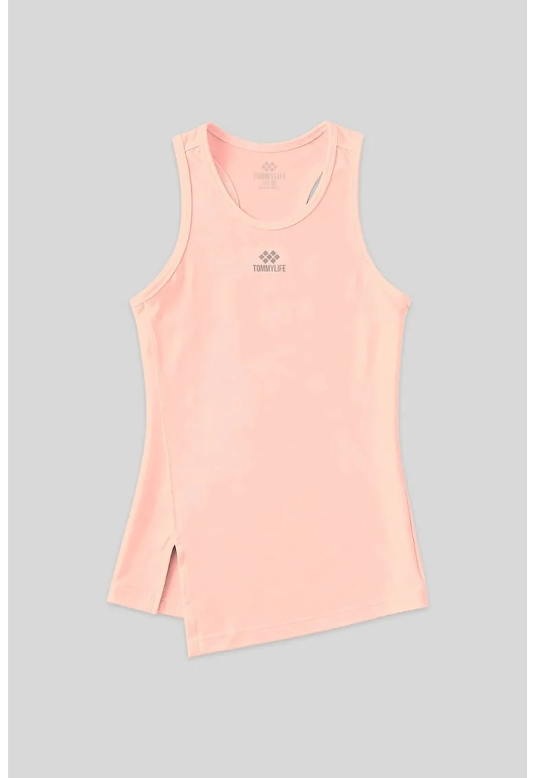 Tricou sport dama,  top activ fara maneci, roz pudra, poliester-elastan