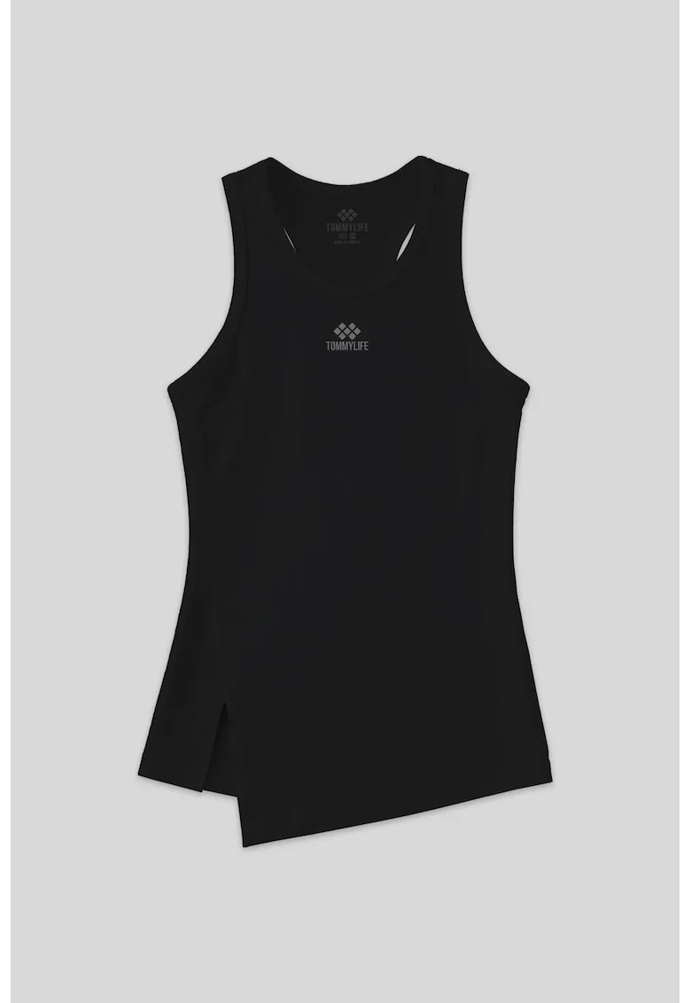 Tricou sport dama,  top activ fara maneci, negru, poliester-elastan