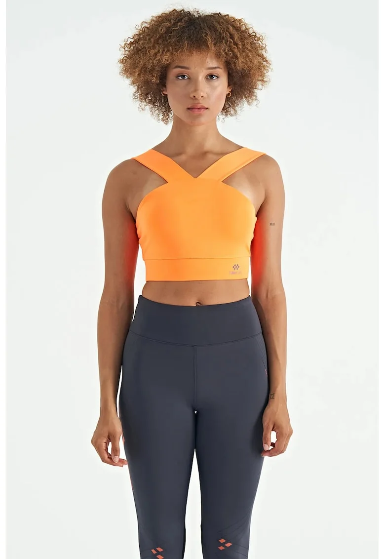 Tricou sport  scurt, portocaliu intens, poliester-elastan, pentru femei