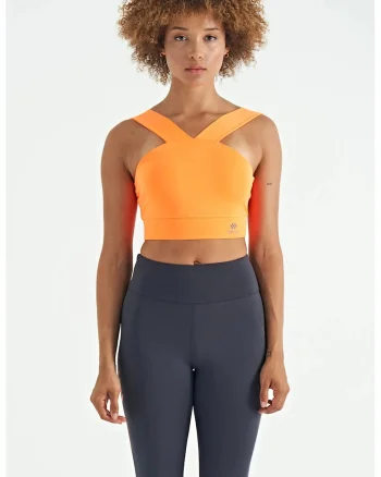 Tricou sport  scurt, portocaliu intens, poliester-elastan, pentru femei