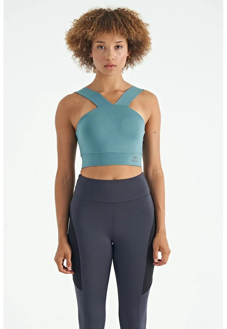 Tricou sport,  top scurt, albastru cerulean, poliester-elastan