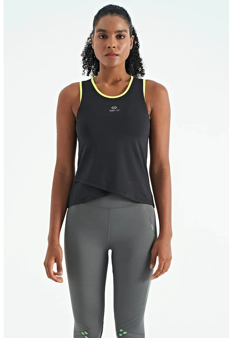 Tricou sport,  top sport fara maneci, negru, poliester-elastan