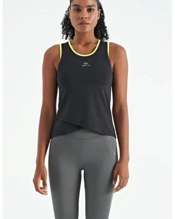 Tricou sport,  top sport fara maneci, negru, poliester-elastan