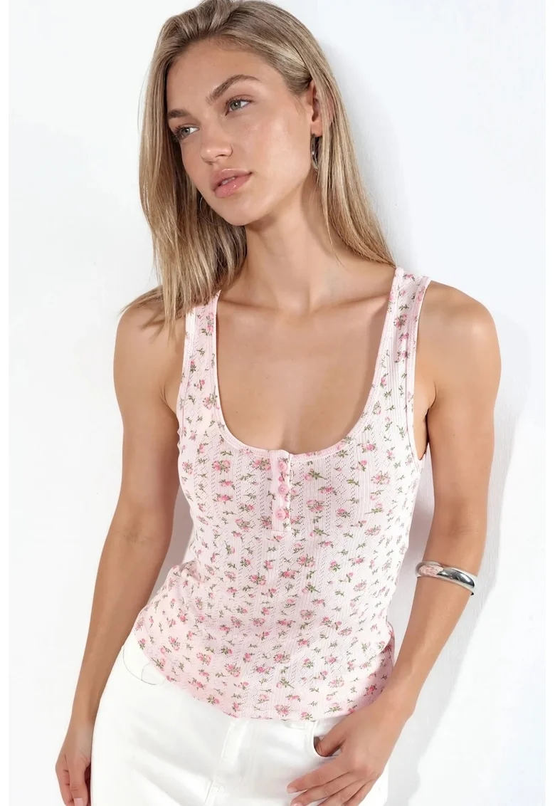 Maiou  Floral, Roz Pudra, Bumbac si Poliester