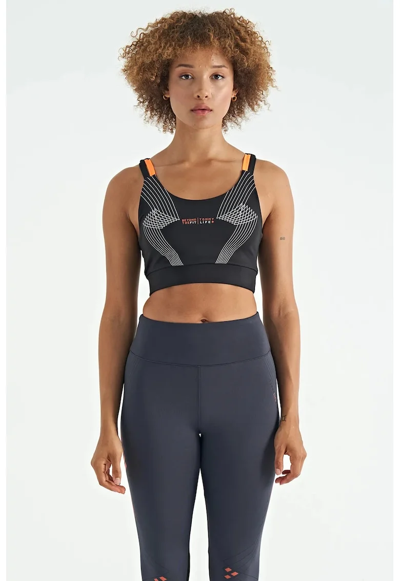 Top sport,  Fitted Crop, negru, poliester-elastan
