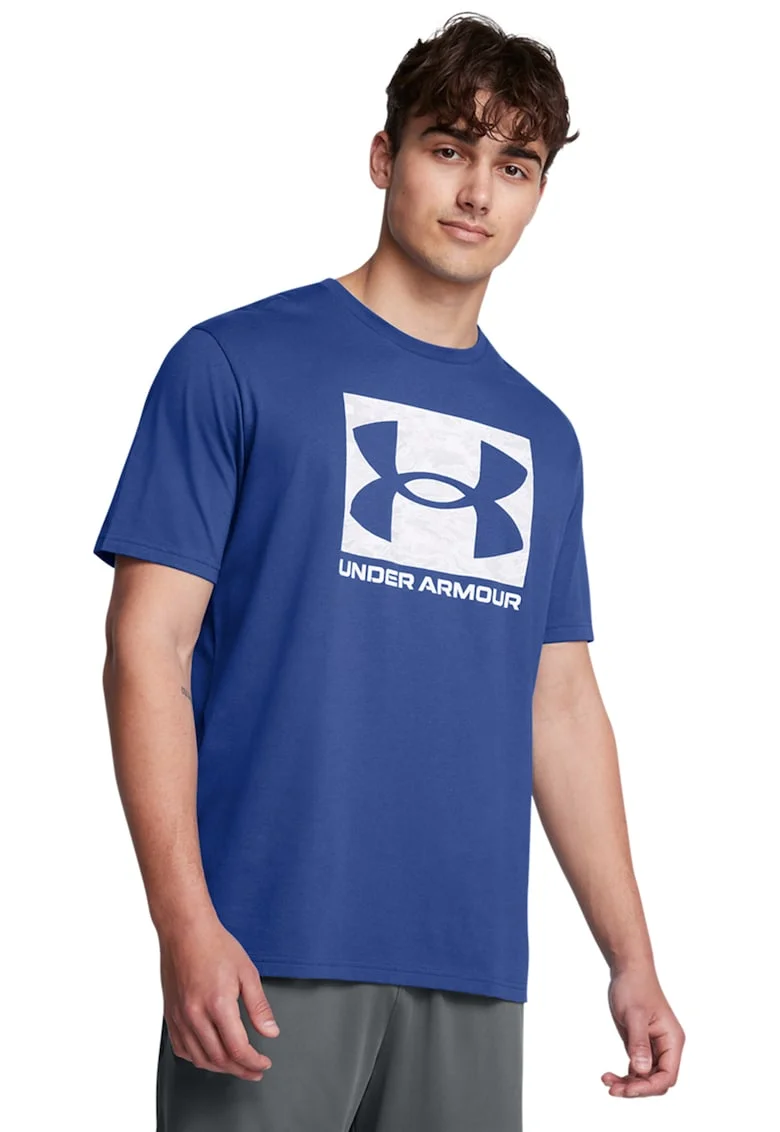 Tricou cu decolteu rotund si logo ABC Camo, Alb/Albastru inchis