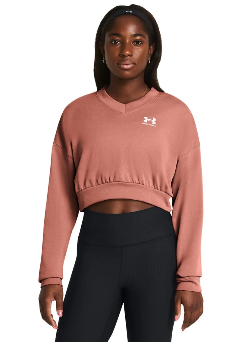 Bluza crop supradimensionata de trening din material terry Rival, Roz somon