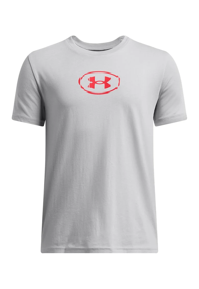 Tricou cu imprimeu logo, pentru fitness Slice, Gri deschis