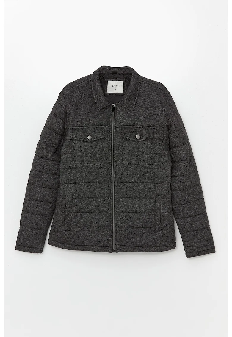 Jacheta slim fit matlasata, Alb/Negru