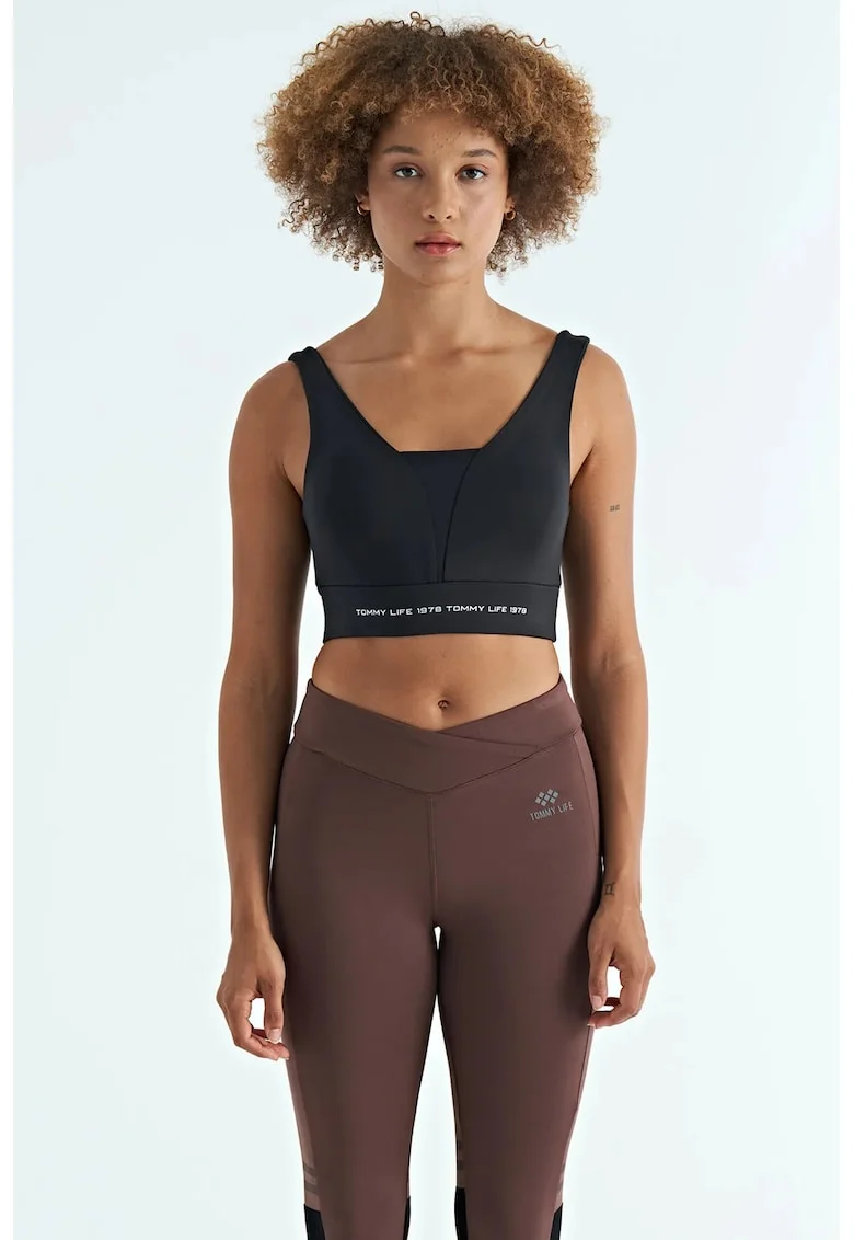 Top sport  fara maneci, color-blocked, negru, poliester-elastan, Negru