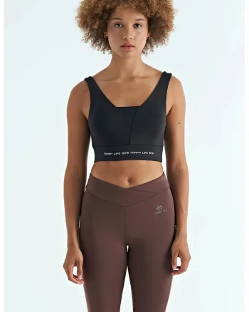 Top sport  fara maneci, color-blocked, negru, poliester-elastan, Negru