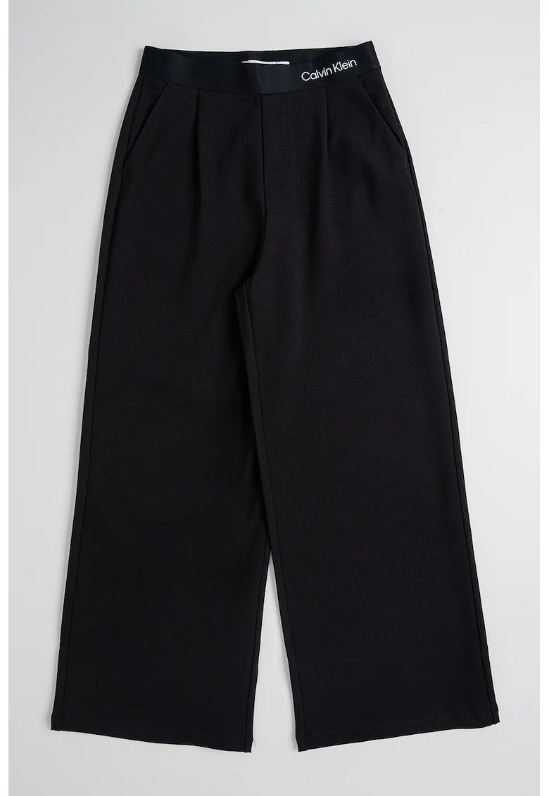 Pantaloni cu croiala ampla si logo in talie, Negru