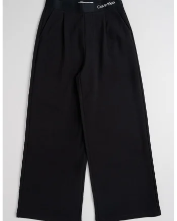 Pantaloni cu croiala ampla si logo in talie, Negru