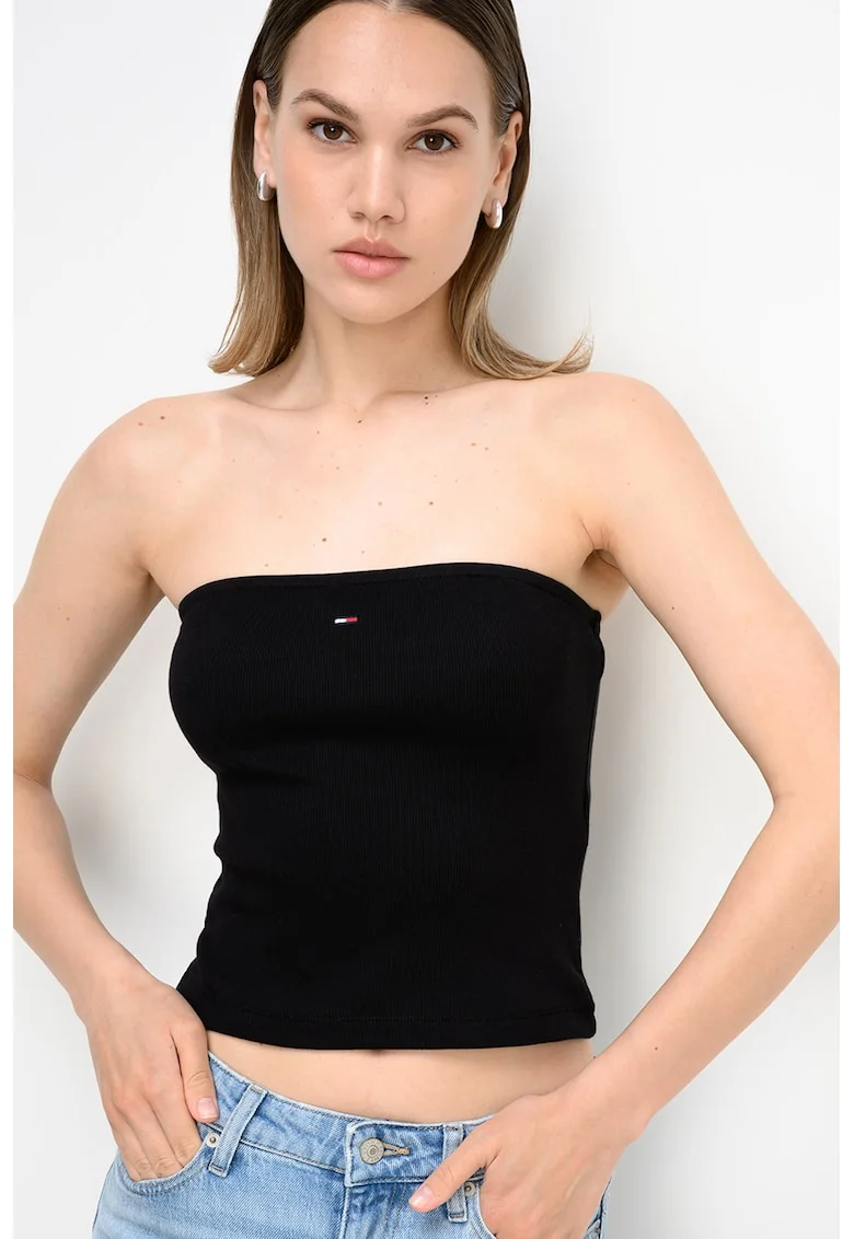 Top bandeau cu croiala crop, Negru