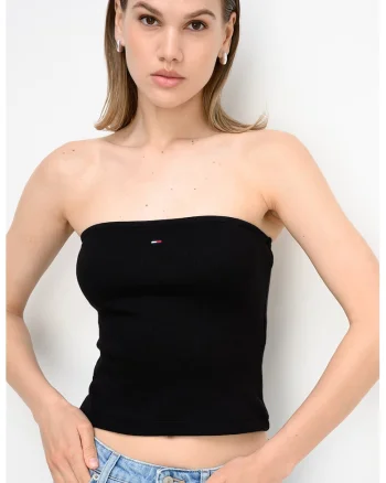 Top bandeau cu croiala crop, Negru