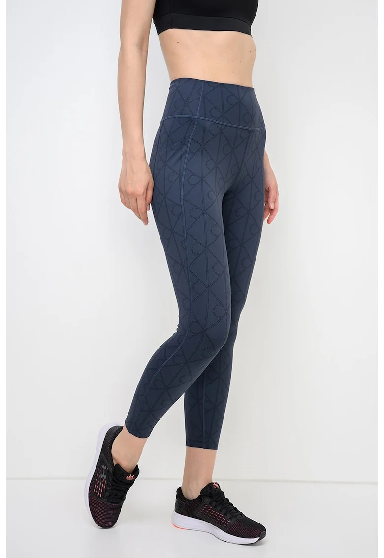 Colanti crop cu model logo, pentru fitness, Gri carbune
