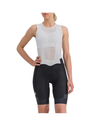 Pantaloni scurti ciclism cu bretele dama  Supergiara SS 2024, Alb/Negru