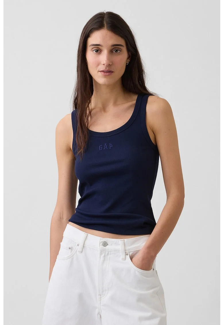 Top striat cu decolteu rotund, Bleumarin