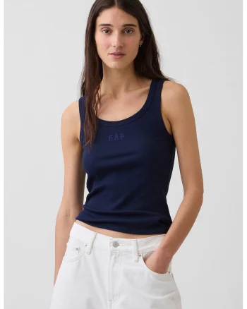Top striat cu decolteu rotund, Bleumarin