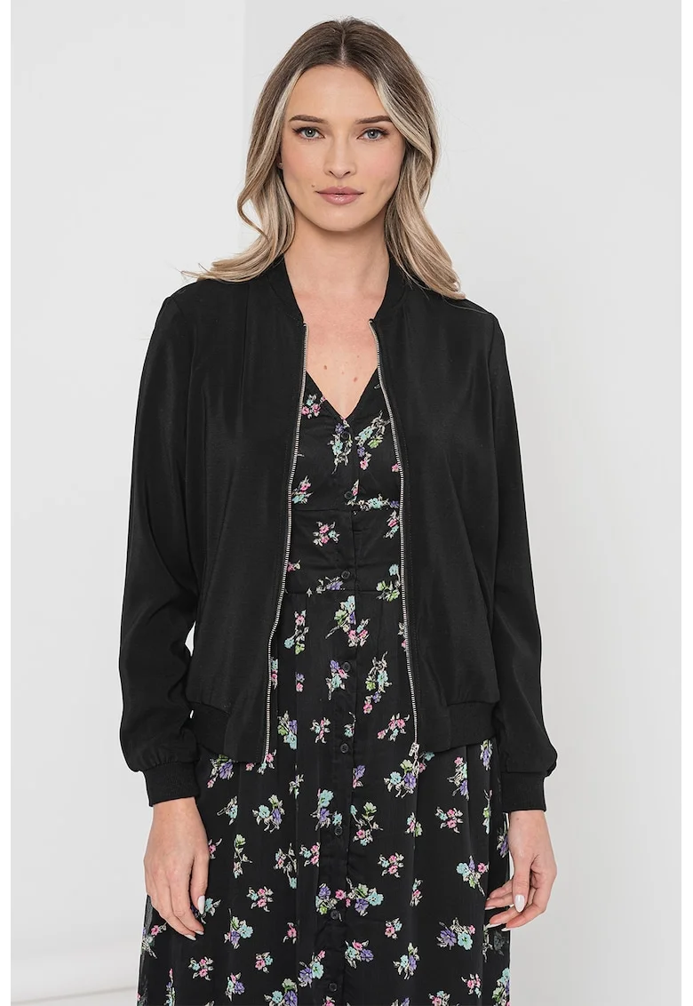 Jacheta bomber cu fermoar, Negru