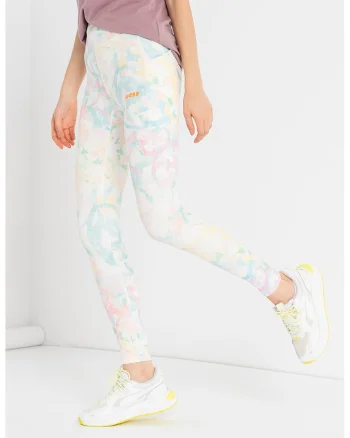 Colanti cu talie inalta si model abstract, pentru fitness, Alb/Roz