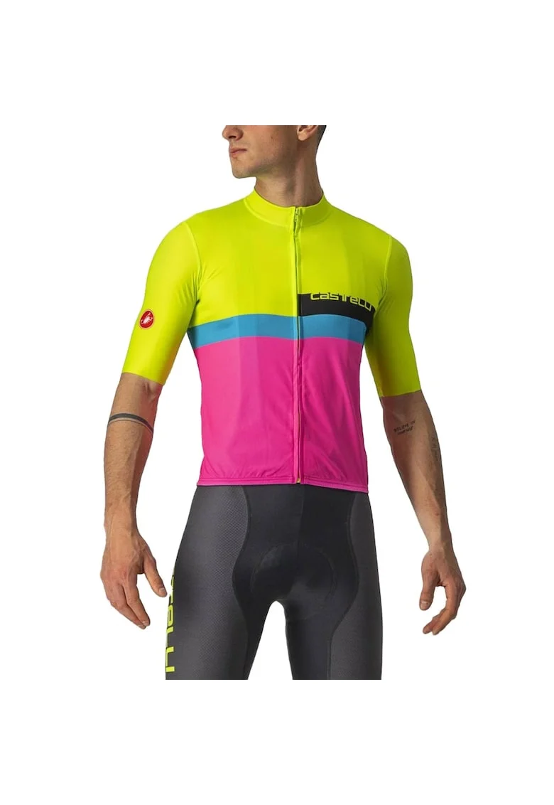 Tricou ciclism barbati  A Blocco, Roz/Verde lime