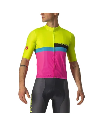 Tricou ciclism barbati  A Blocco, Roz/Verde lime