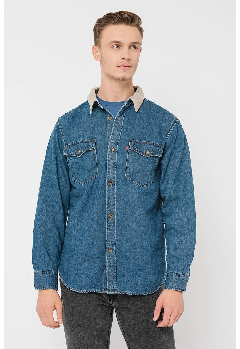 Camasa relaxed fit Western, Albastru inchis