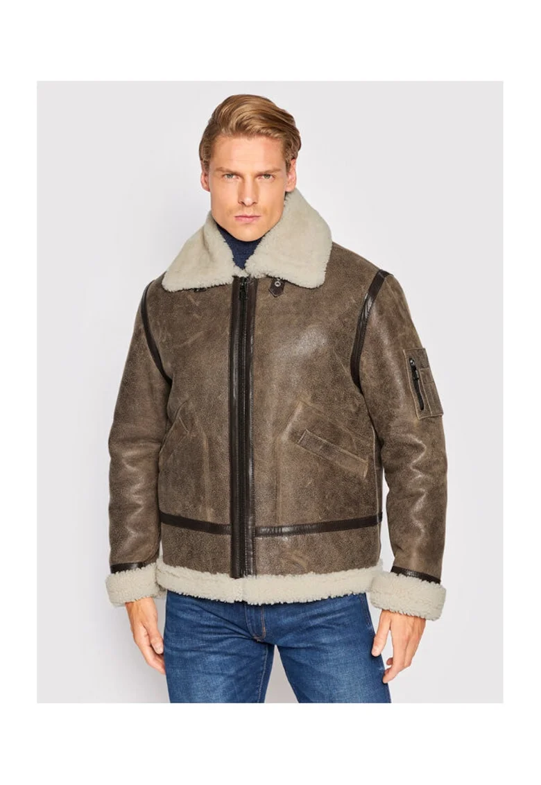 Geaca barbati,  piele, maro 250634, Maro