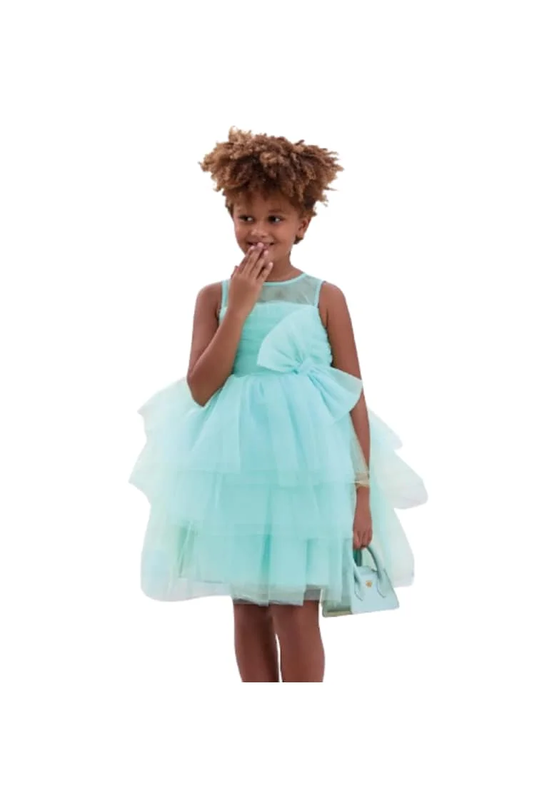 Rochie de ocazie din tul si satin pentru fete, Turcoaz