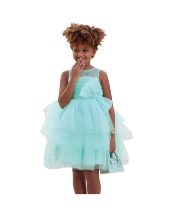 Rochie de ocazie din tul si satin pentru fete, Turcoaz