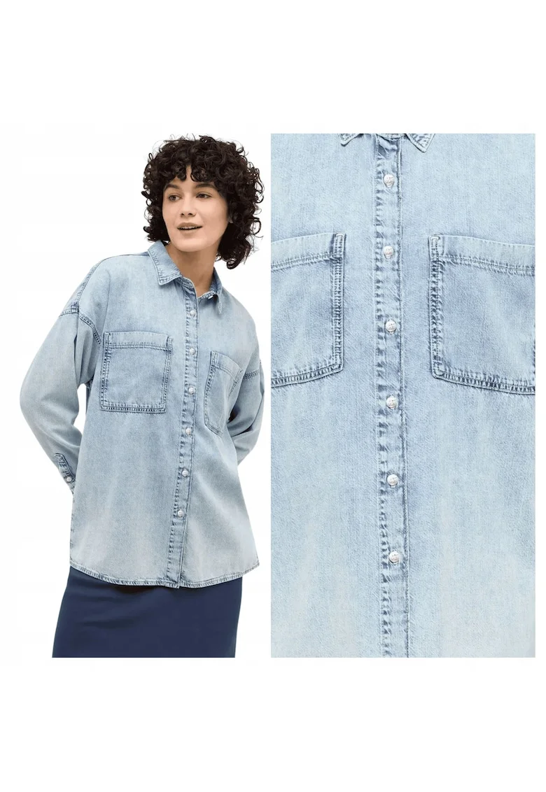 Camasa Dama,  Style Tacoma Shirt, Regular Fit, Maneci Lungi, Design qdwqfClasic, Cu Nasturi, Bumbac, M, Albastru, Albastru