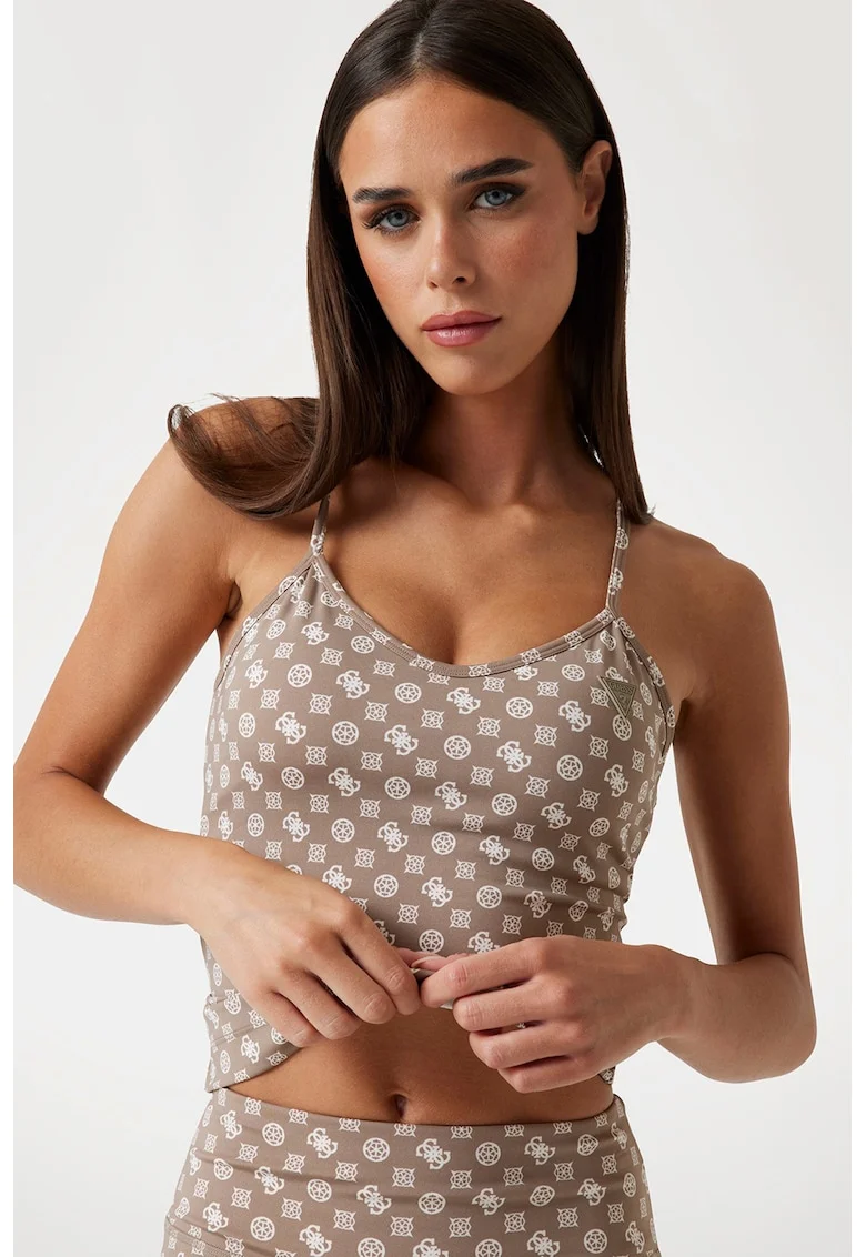 Top slim fit pentru fitness, Maro camel