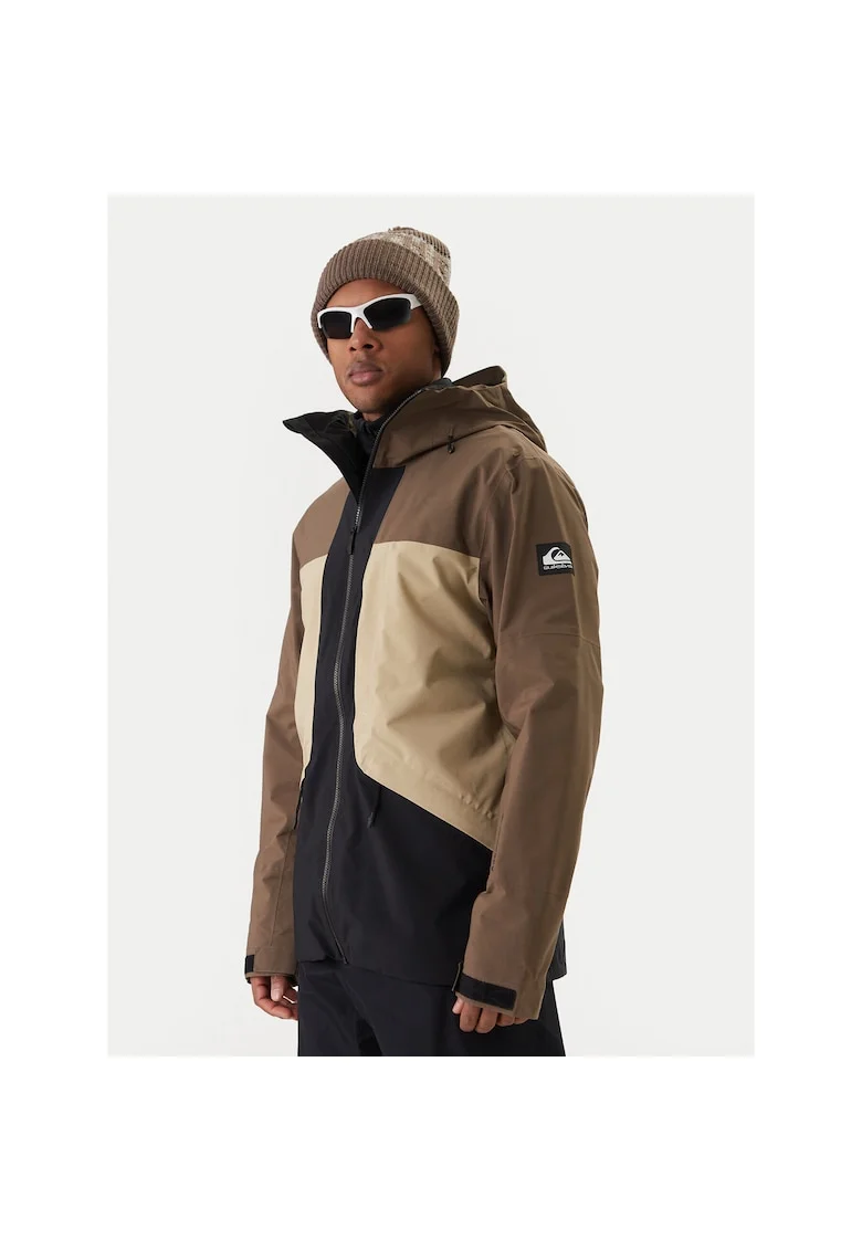 Geaca de snowboard barbati,  fermoar, maro, poliester reciclat, Maro